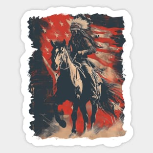 Native Indian Chief Warrior Horse - American Flag Sticker